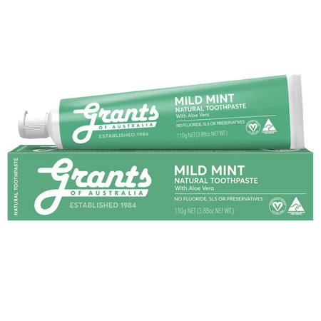 Soothing, natural toothpaste from Grants of Australia- fluoride-free, mildly minty