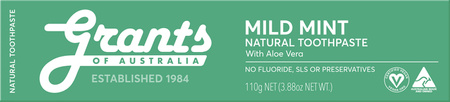 Soothing, natural toothpaste from Grants of Australia- fluoride-free, mildly minty